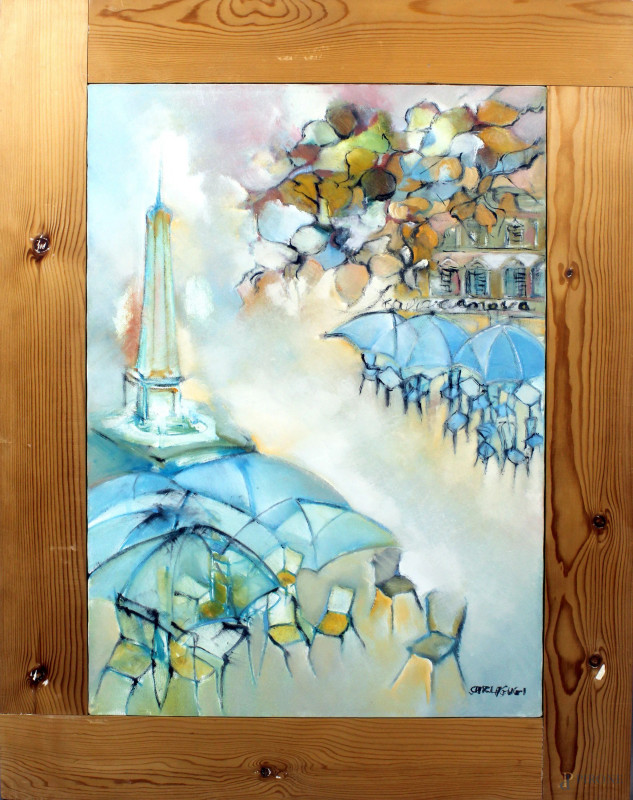 Carla Gugi : Obelisco, olio su tela, cm.60x50, entro cornice.  - Asta SECONDA TORNATA D' ASTA A TEMPO DI FINE STAGIONE - Aste Pirone