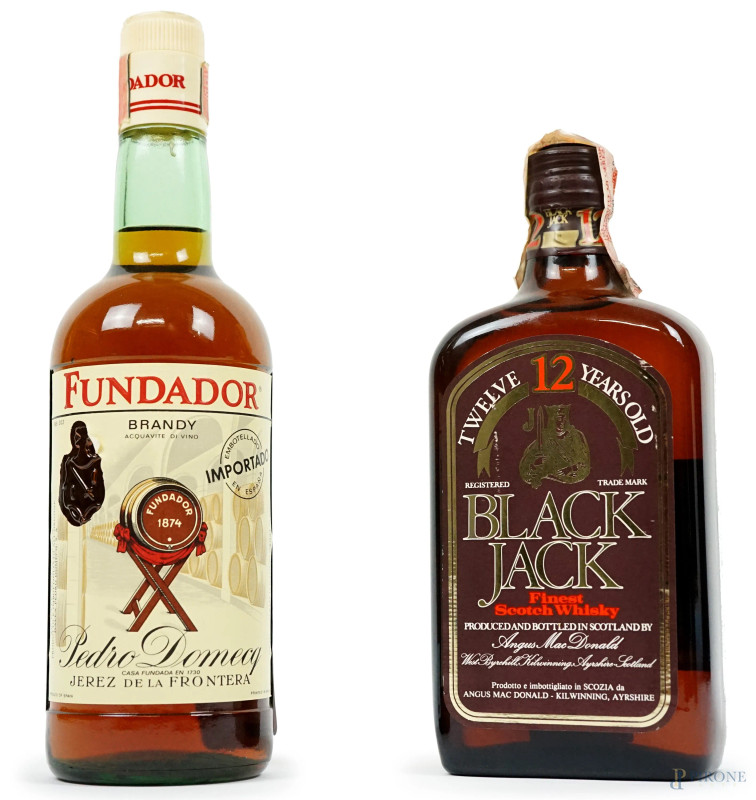 Lotto di due bottiglie: Black Jack scotch whisky e Fundador acquavite di vino  - Asta ASTA A TEMPO - Aste Pirone