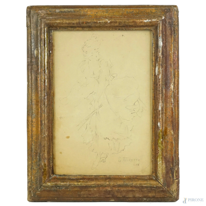 Studio di dama, matita su carta, cm 25,5x18, firmato e  datato, entro cornice, (macchie).  - Asta I TORNATA DI ASTA A TEMPO DI ARTE MODERNA E ANTIQUARIATO - Aste Pirone