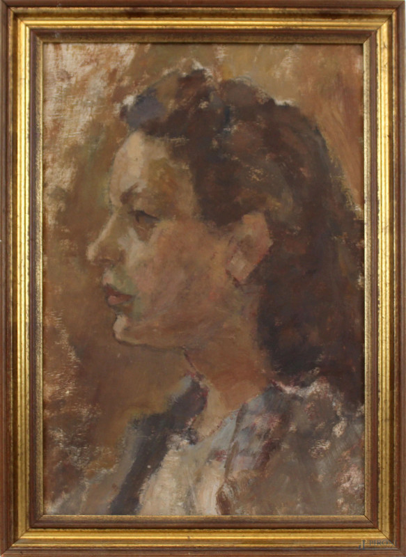 Ritratto di donna, olio su tavola, cm 40x27, XX secolo, entro cornice  - Asta ANTIQUARIATO E ARTE MODERNA - Aste Pirone