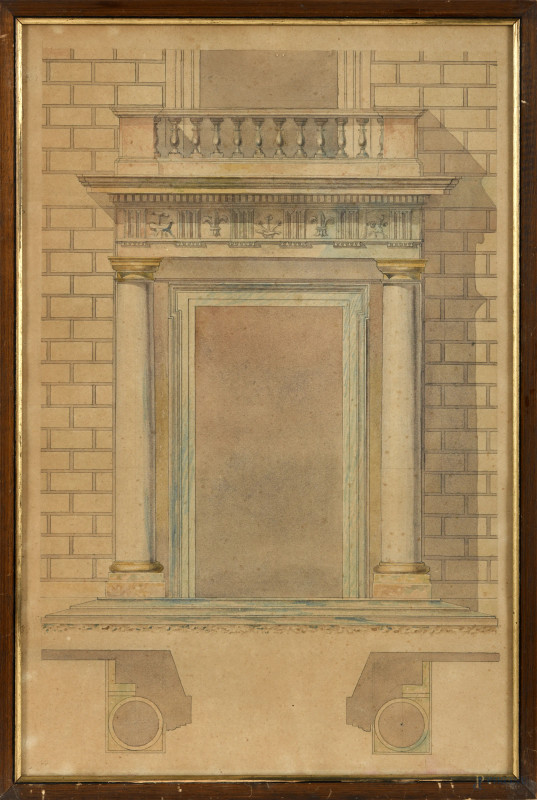 Stampa con prospetto di palazzo, XIX-XX secolo, cm 57x36,5, entro cornice, (segni di umidità)  - Asta ASTA A TEMPO | VARIÆ - Aste Pirone