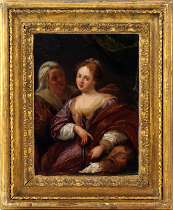 Pittore del XVII secolo, Giuditta e Oloferne, olio su rame, cm 22x17, entro cornice.  - Asta Asta a Tempo di Antiquariato e Arte Moderna - Aste Pirone