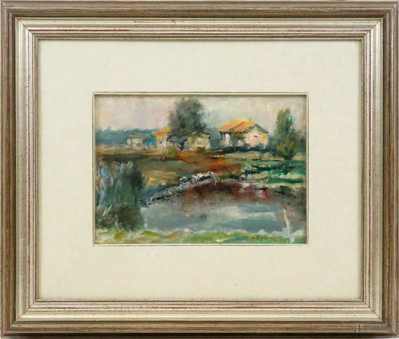 Armando Balboni : Paesaggio, olio, su tavoletta, cm 21x29,5, entro cornice  - Asta ASTA A TEMPO DI ANTIQUARIATO E ARTE MODERNA - Aste Pirone