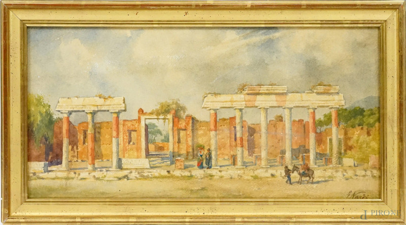 Pompei, acquarello su carta, cm 22,5x47, firmato E.Nardi, entro cornice  - Asta ASTA A TEMPO - Aste Pirone